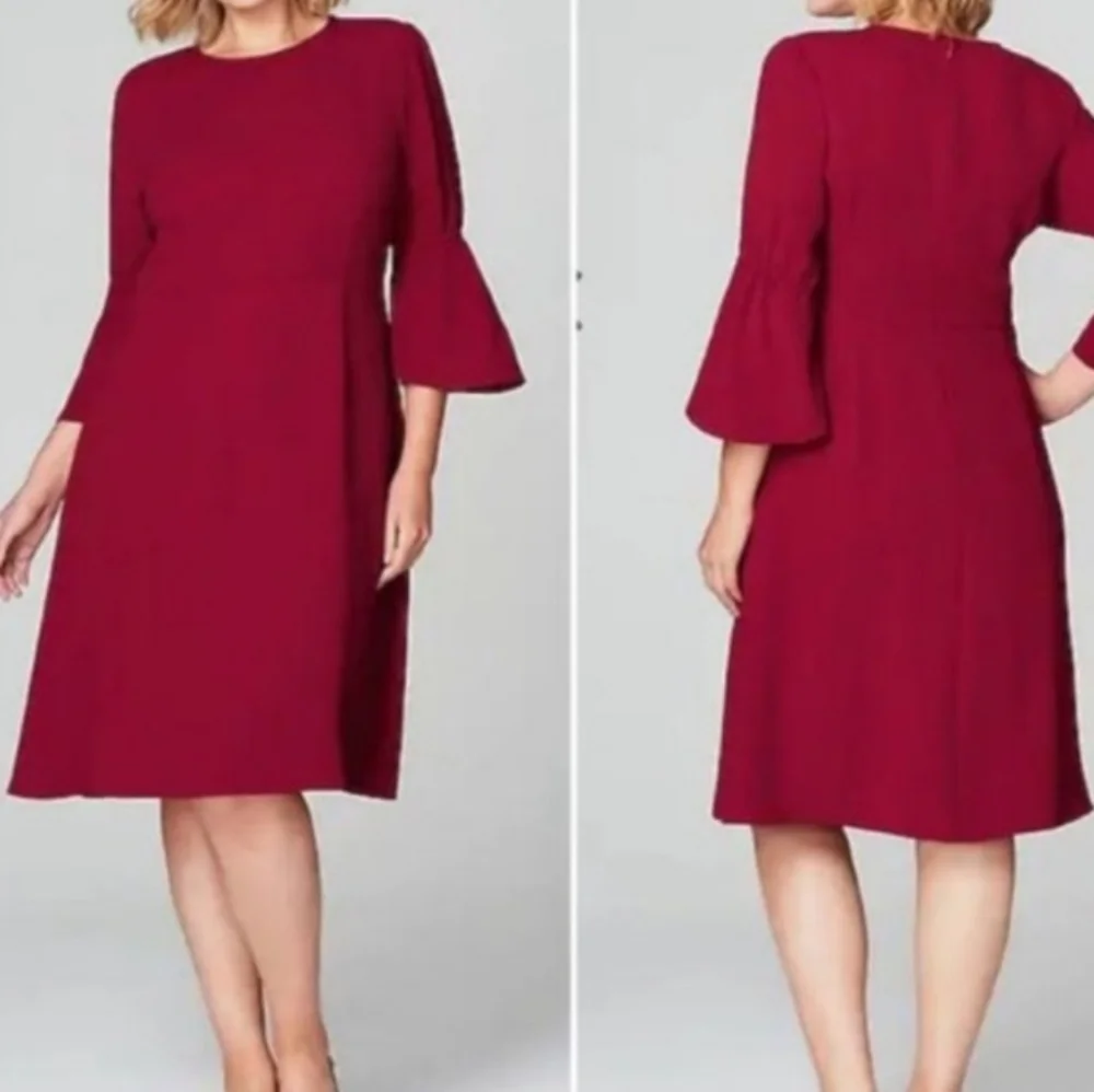 J.Jill Christian Siriano Fit and Flare Bell Sleeve Dress Ruby Red Womens 10 / M